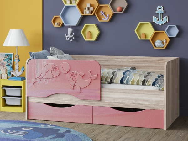 Детская Кровать Дельфин-2 МДФ с фасадом 3D/Разные Цвета
